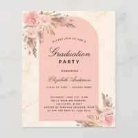Graduation party pampas rose budget invitation flyer