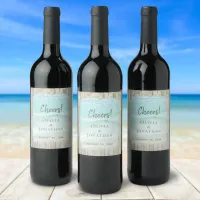 Rustic Beach Coastal String Lights Wedding Wine Label