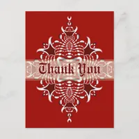 Red & White Fractal Emblem Thank You Postcard