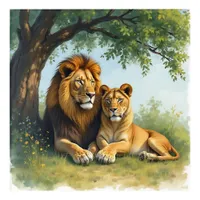 Lion and Lioness Under a Tree Acrylic Print
