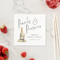 Elegant Script Pearls and Prosecco Bridal Shower Napkins