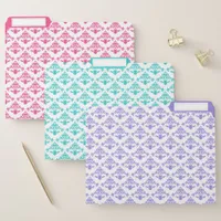 Stylish Girly Chic Damask Pink Teal Lavender File Folder