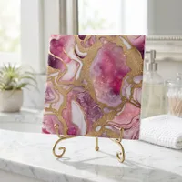 Pink and Gold Agate Geode Abstract Resin Art Ceramic Tile