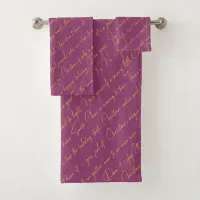 Magenta Gold Christmas Typography Pattern36 ID1009 Bath Towel Set