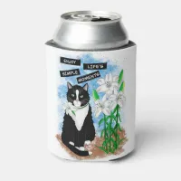 Tuxedo Cat and Lilies | Inspirational Quote Can Cooler