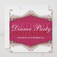 Red+White Vintage Lace Birthday Dinner Party Invitation