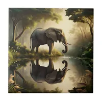 An Elephant's Reflection Ceramic Tile