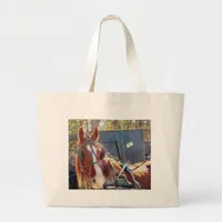 Chilly Morning Amish Horse Large Tote Bag