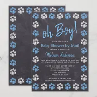 Chalkboard Paw Prints Blue Boy Baby Shower By Mail Invitation