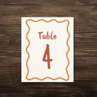 Handwritten Wavy Border 70s Wedding Table Number