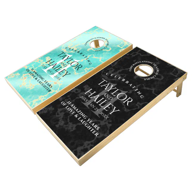 Elegant 11th Turquoise Wedding Anniversary Cornhole Set