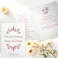 Elegant Vintage Romance Burgundy Floral Wedding Tri-Fold Program