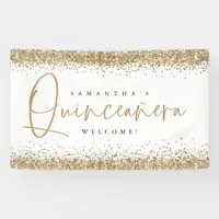 Glam Gold Glitter Name Welcome Quinceañera Banner