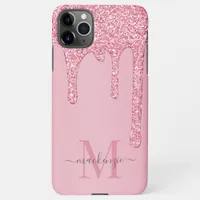 Blush Pink Sparkle Glam Glitter Drips Monogram iPhone 11Pro Max Case