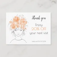 Cute girl peach watercolor roses floral discount card