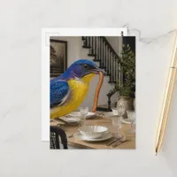 Cute Bluebird in the Dining Room Surreal Collage Postcard
