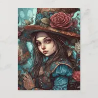 Alice in a Top Hat With Flowers Postcard