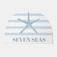 Light blue starfish stripes text coastal doormat