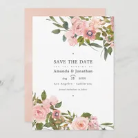 Blush Pink and Rose Gold Floral Wedding Photo Save The Date