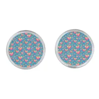 Multicolored Watercolor Hearts Cufflinks