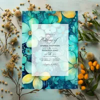 Turquoise and Patina Floral Wedding Invitation