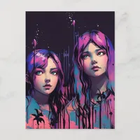 Sisters With Purple Hair Postcard