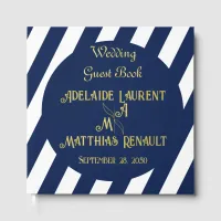 Elegant Nautical Striped Wedding,Navy Blue,Wedding Foil Guest Book