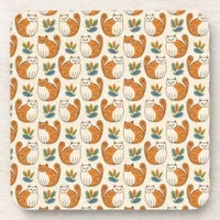 Orange and White Cats Naive Art Style Beverage Coaster