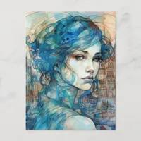 The Lady in the City with Blue Hair Postcard