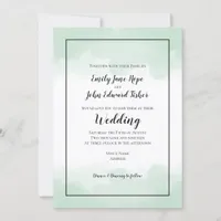 Summery Mint Green Watercolors Border Wedding Invitation