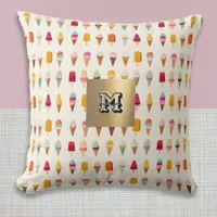 Ice Cream Lollies Monogrammed Retro Patterned Cute Throw Pillow