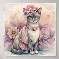 Vintage Inspired Cat with Shawl Poster