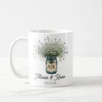 Rustic Monogram Baby’s Breath Mason Jar Wedding  Coffee Mug