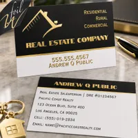 Black White and Gold Real Estate Agent Foil Business Cards
