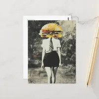Unique Surreal Cheeseburger Woman Mixed Media Postcard