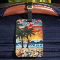 Beautiful Beach Scene with Palm Trees   Luggage Tag