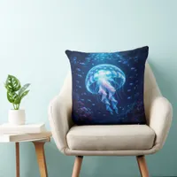 Glowing Giant Jellyfish in Ocean Depths Throw Pillow