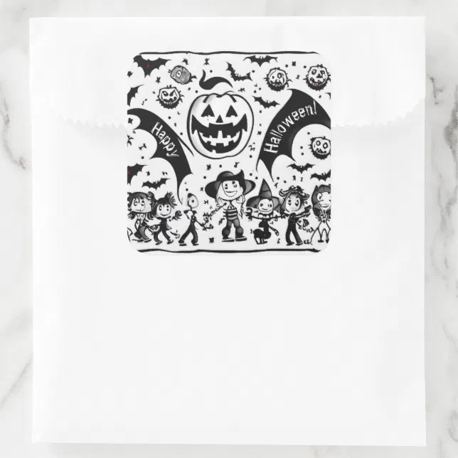 Halloween fiesta en noir et blanc  square sticker