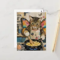 A Cute Winged Cat Making Scrambled Eggs Postcard