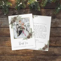 Watercolor Pine Cone Elegant Winter Wedding Photo  Thank You Card