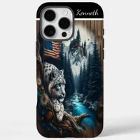 Snow Leopard Watches Over The Snowy Mountains iPhone 16 Pro Max Case