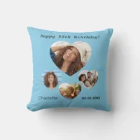 Birthday name age photo heart collage sky blue throw pillow