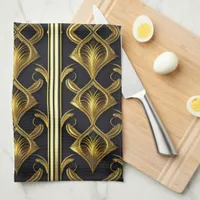 Elegant art deco pattern in black and gold kitchen towel