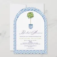 Lemon Blue Mediteranean Tiles Garden Bridal Shower Invitation