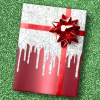 Christmas Metallic Red & Dripping Silver Glitter Wrapping Paper