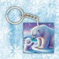 Mommy Polar Bear with Cub | Keychain