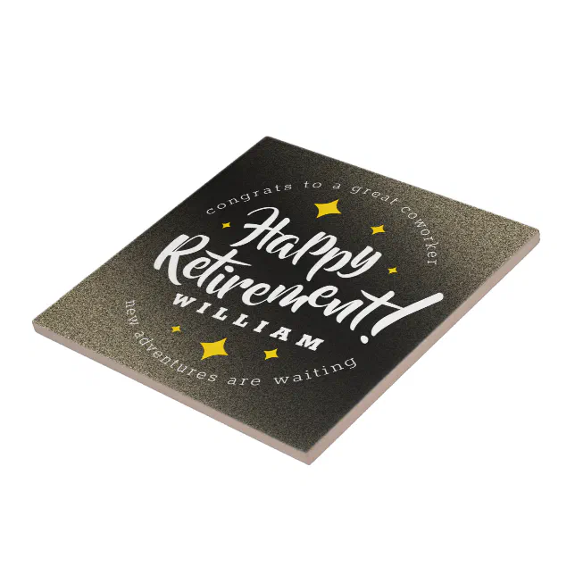 Fun Gold Glitter Stars Retirement New Adventures Ceramic Tile