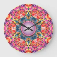 Psychedelic Groovy Pink Love Glam Mandala Large Clock