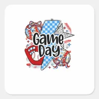 Baseball Game Day Retro Tis The Season Checkered Square Sticker