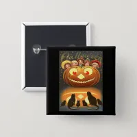 Vintage Halloween Children, Jack o' Lantern & Cats Button